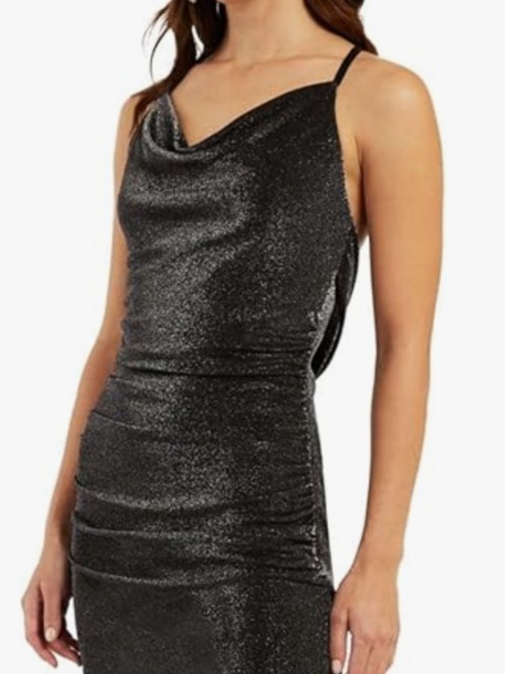 BCX Metallic Black Backless Cowl Slip Dress